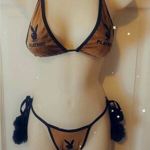 Monagram Tan Bikini with Black Accents velvet material fully adjustable!Amazing